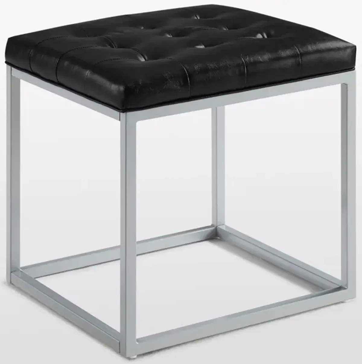 Faux Leather Cube Ottoman - Black / Gray