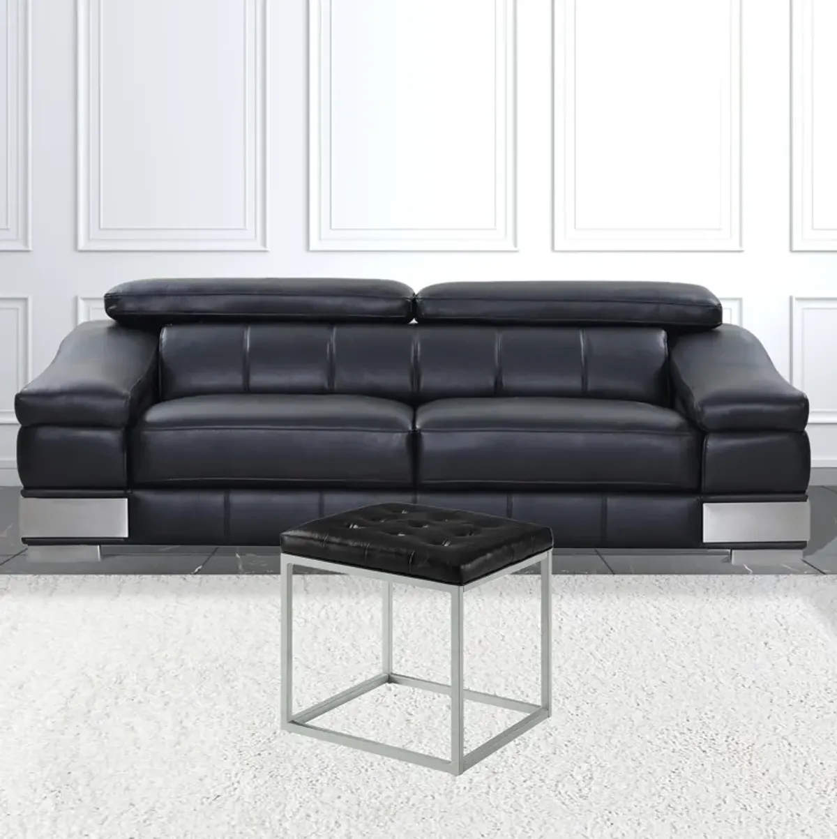 Faux Leather Cube Ottoman - Black / Gray