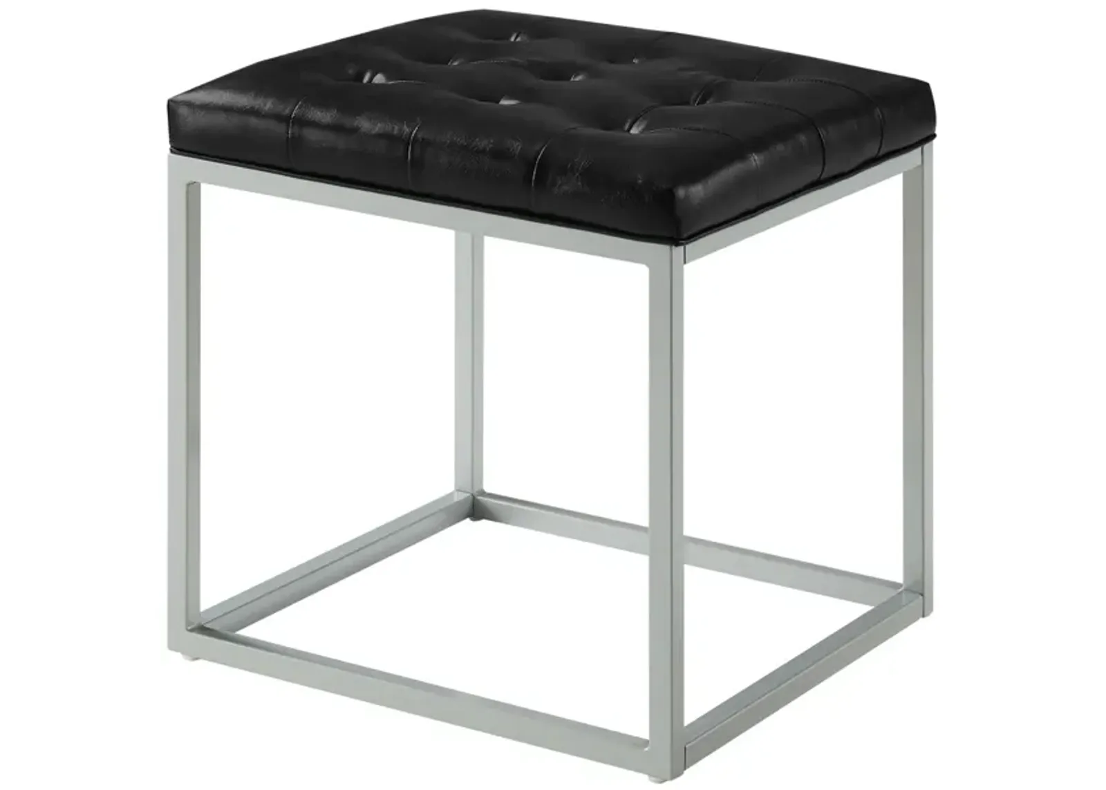 Faux Leather Cube Ottoman - Black / Gray