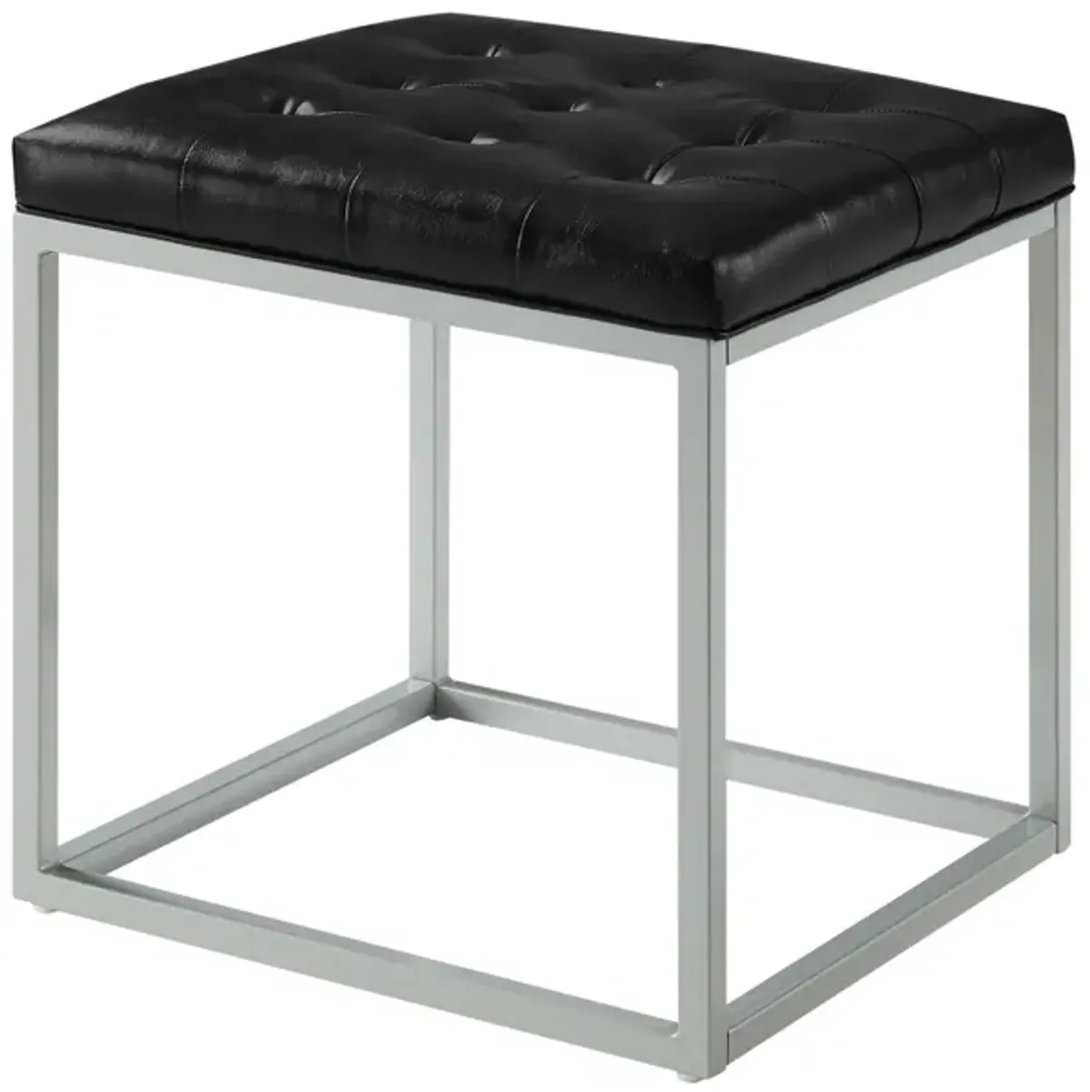 Faux Leather Cube Ottoman - Black / Gray