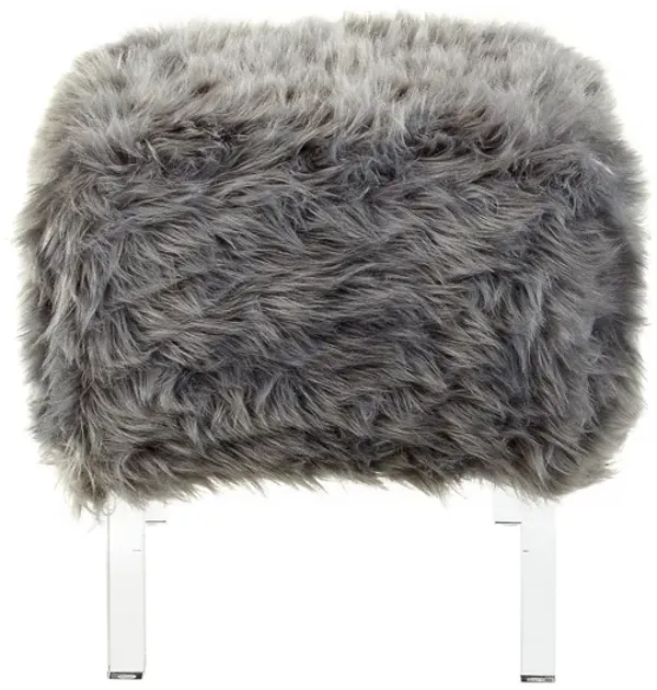 Faux Fur Ottoman - Clear / Gray