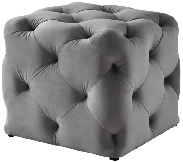Velvet Cube Ottoman - Gray