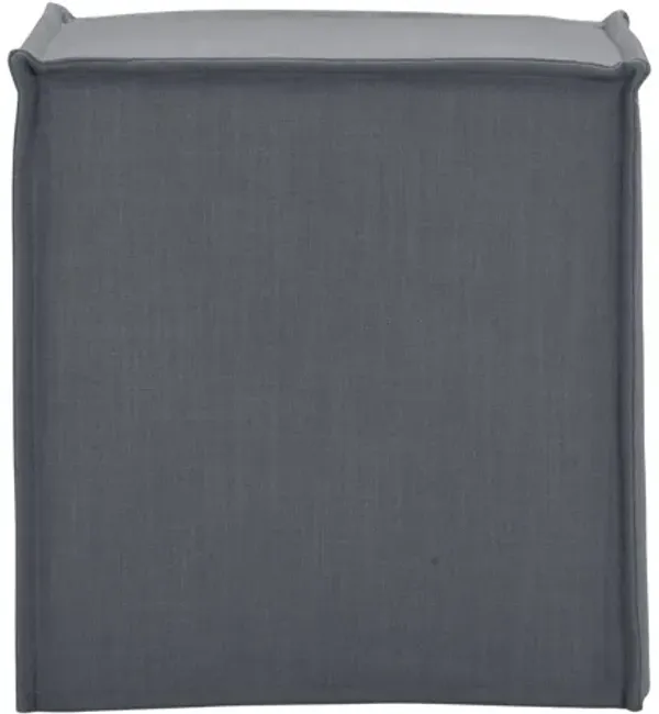 Linen Floral Ottoman - Gray