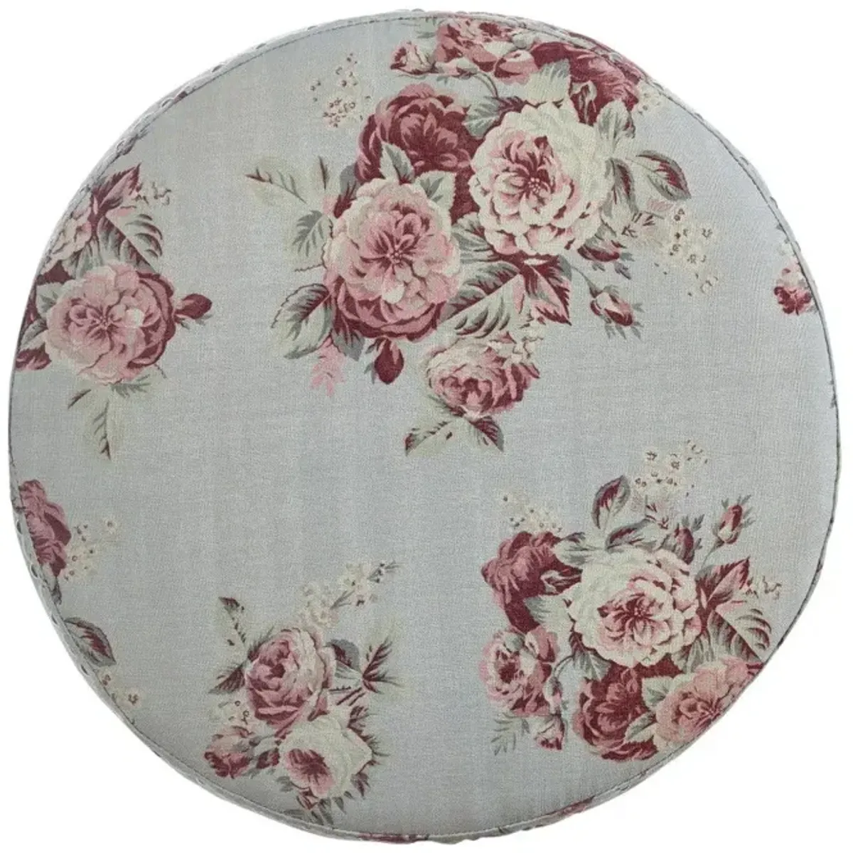 Linen Round Floral Ottoman - Pink