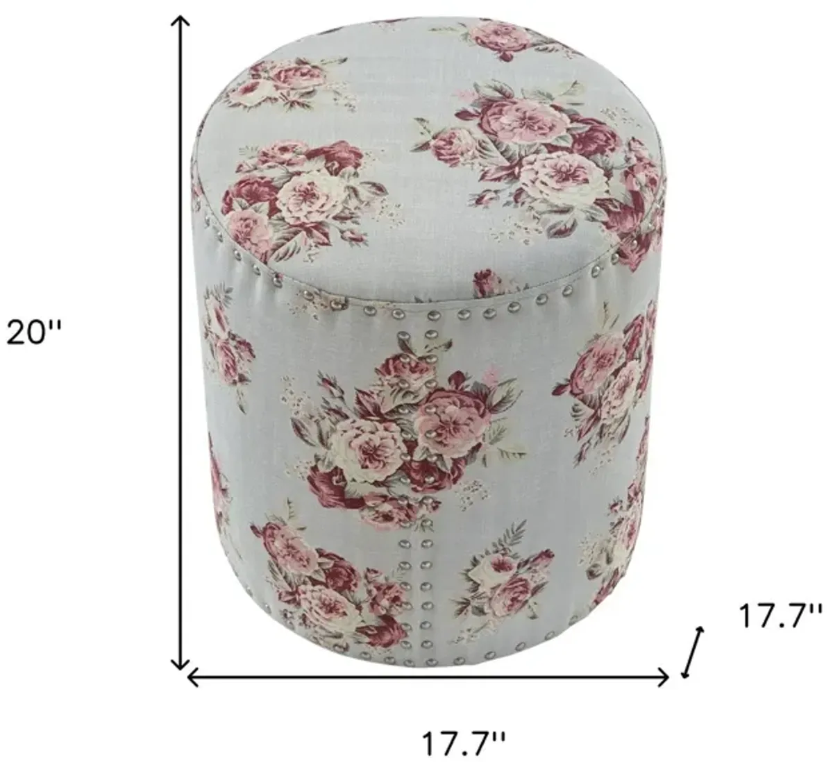 Linen Round Floral Ottoman - Pink