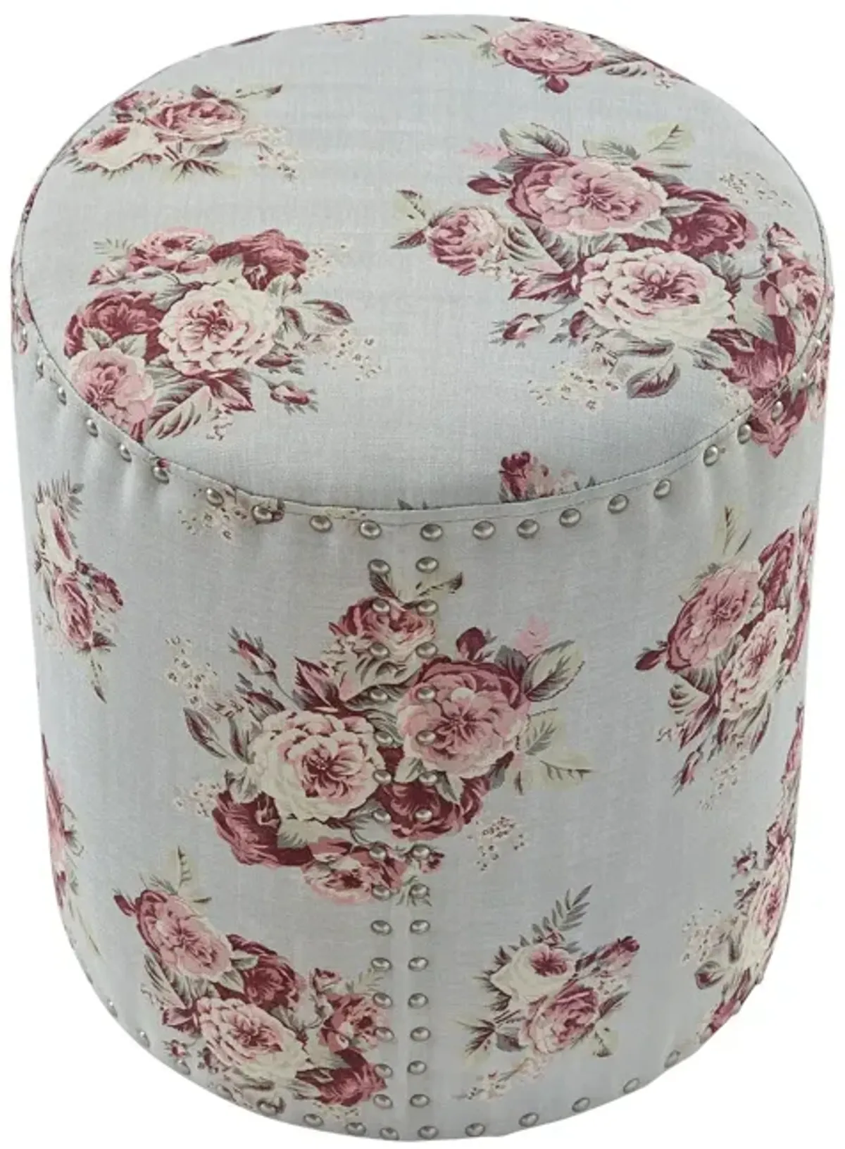 Linen Round Floral Ottoman - Pink