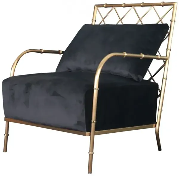 Velvet And Gold Solid Color Arm Chair - Black