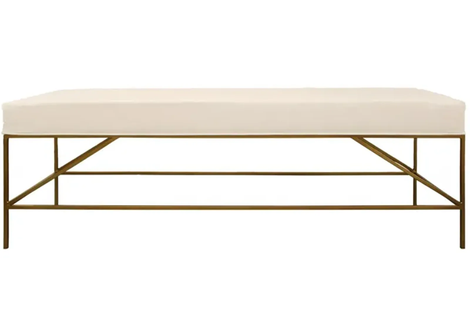 Upholstered Linen Bench - Ivory / Gold