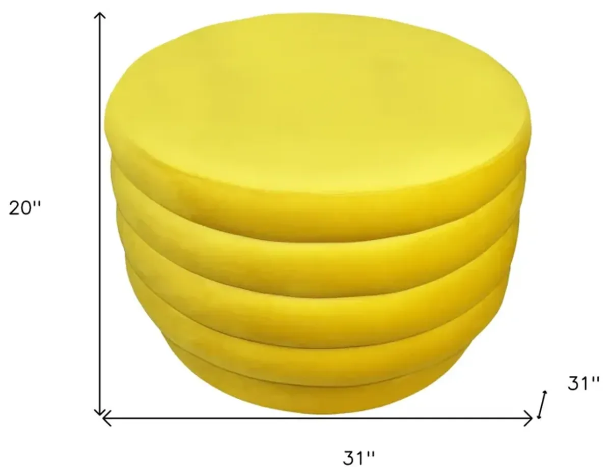 Tufted Round Cocktail Ottoman Velvet - Yellow