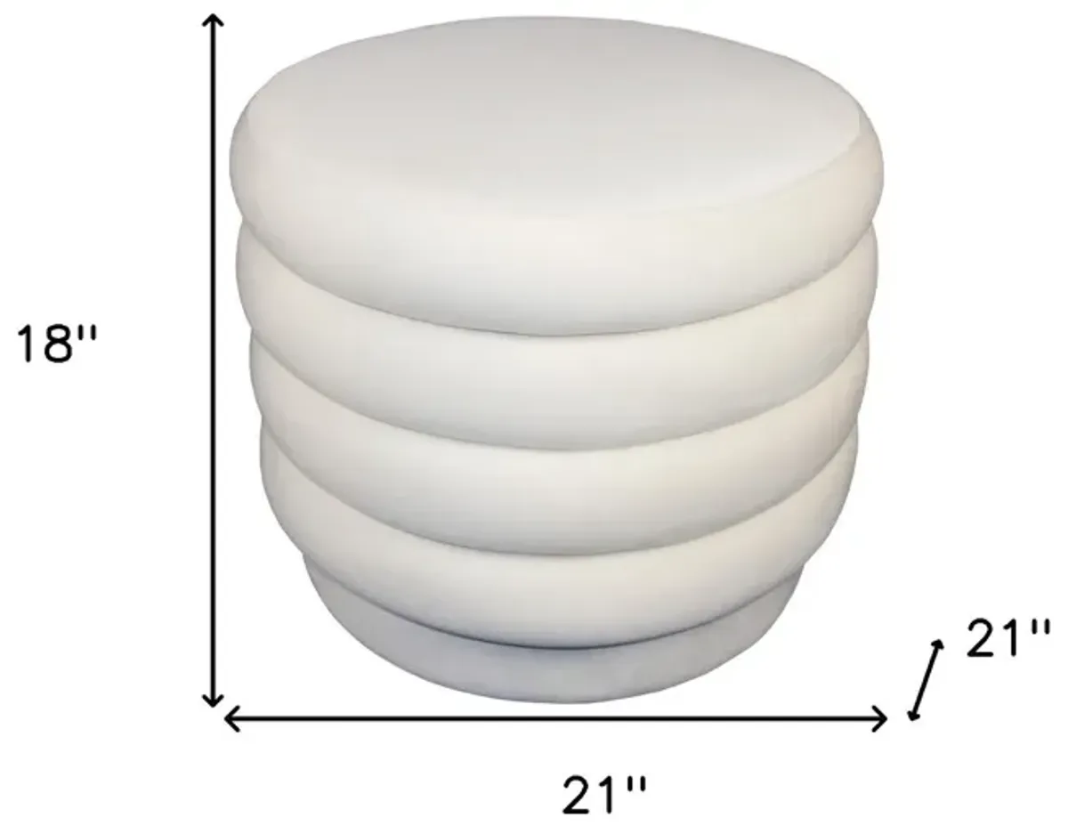 Velvet Tufted Round Cocktail Ottoman - White