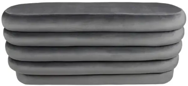 Velvet Tufted Oval Ottoman - Gray