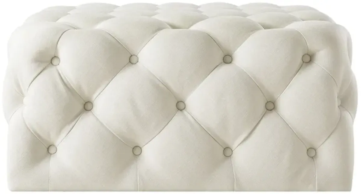 Linen Rolling Tufted Cocktail Ottoman - White