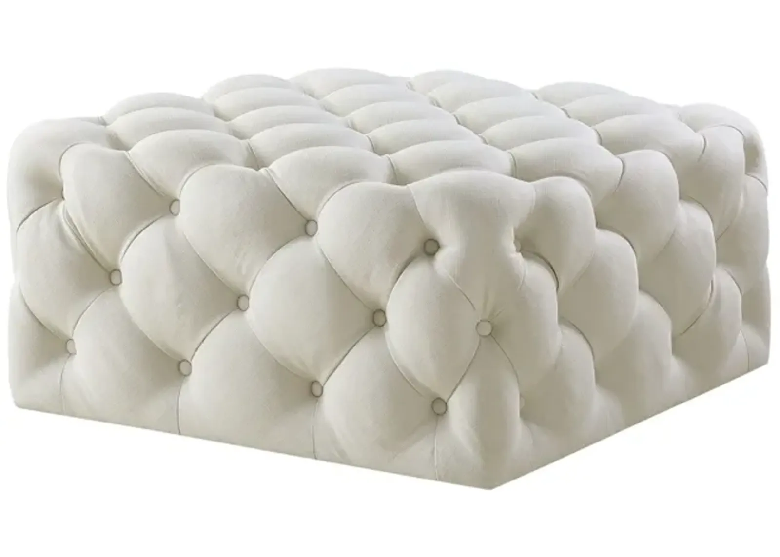 Linen Rolling Tufted Cocktail Ottoman - White