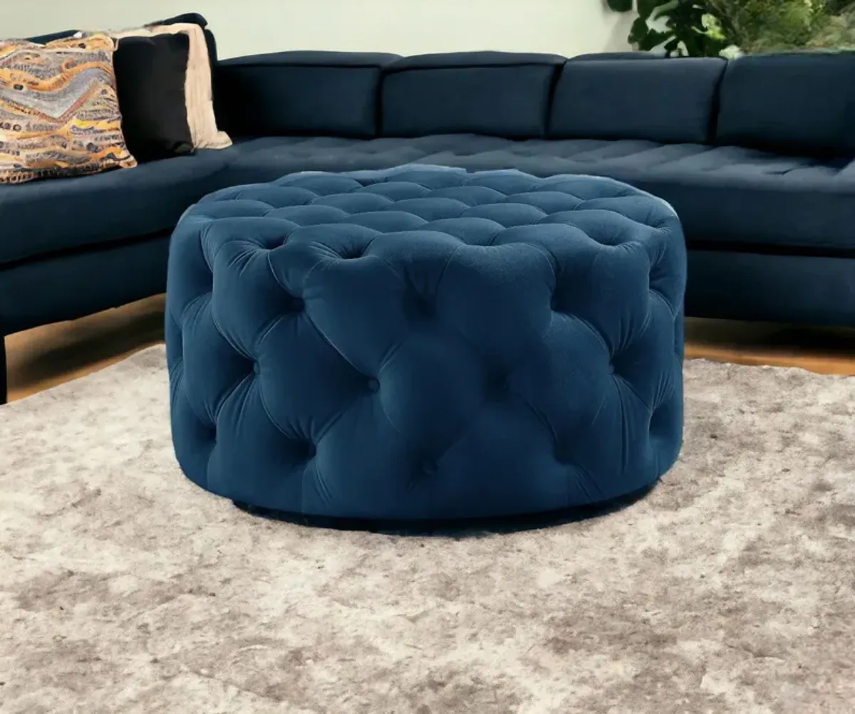 Velvet Rolling Tufted Round Cocktail Ottoman - Navy Blue