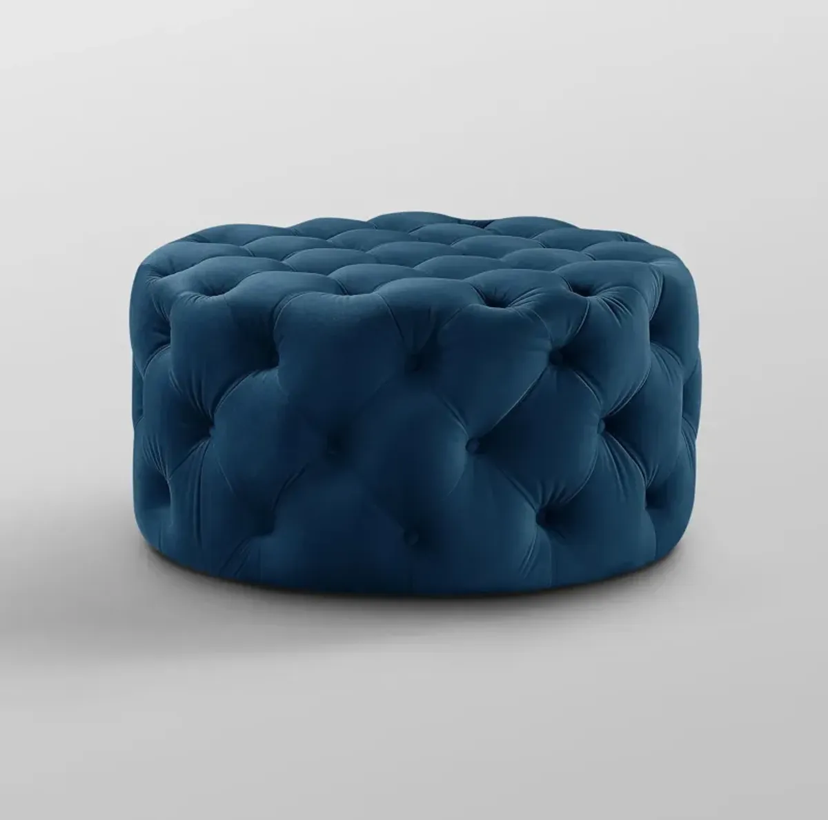 Velvet Rolling Tufted Round Cocktail Ottoman - Navy Blue