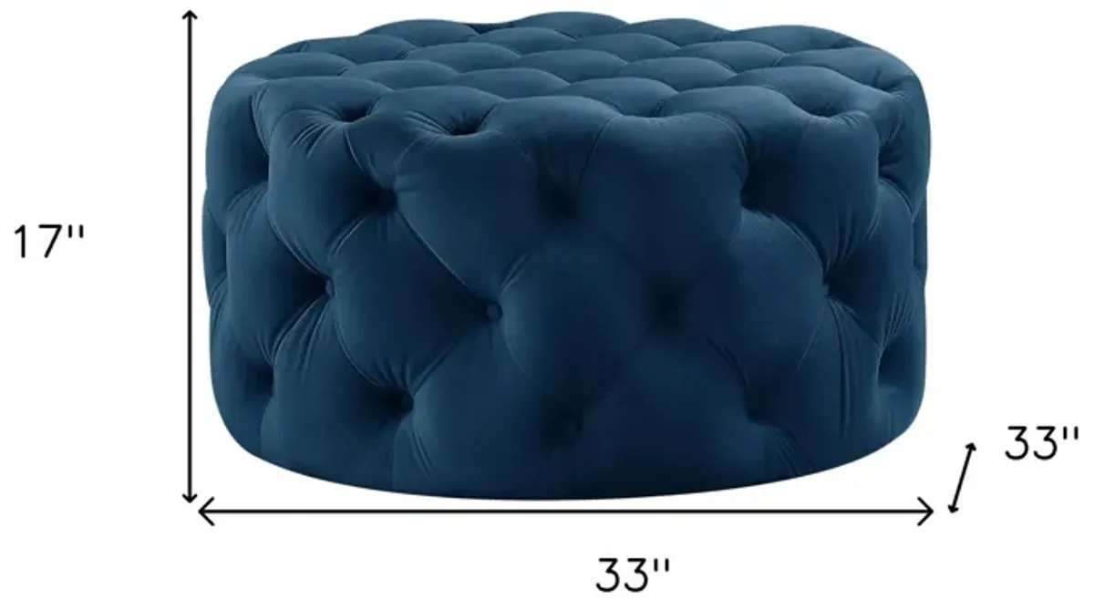 Velvet Rolling Tufted Round Cocktail Ottoman - Navy Blue