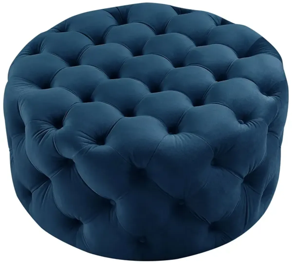 Velvet Rolling Tufted Round Cocktail Ottoman - Navy Blue