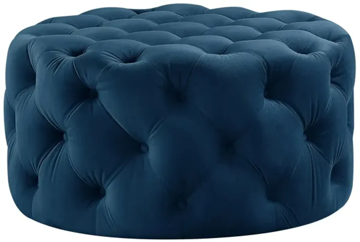 Velvet Rolling Tufted Round Cocktail Ottoman - Navy Blue