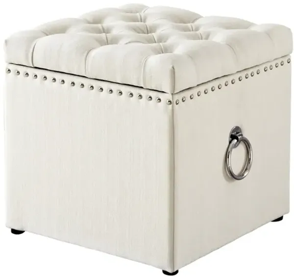 Linen Tufted Storage - White / Black