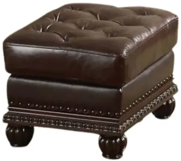 Faux Leather Tufted Ottoman - Brown