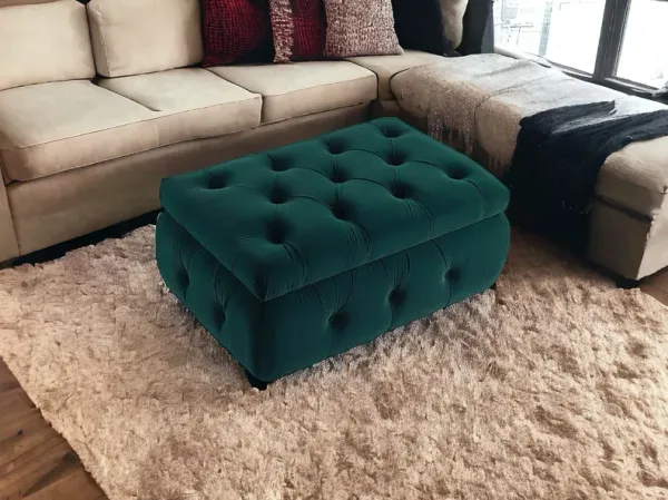 Velvet Tufted Storage Ottoman - Green
