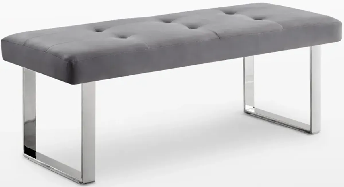 Velvet Bench Upholstered - Silver / Gray