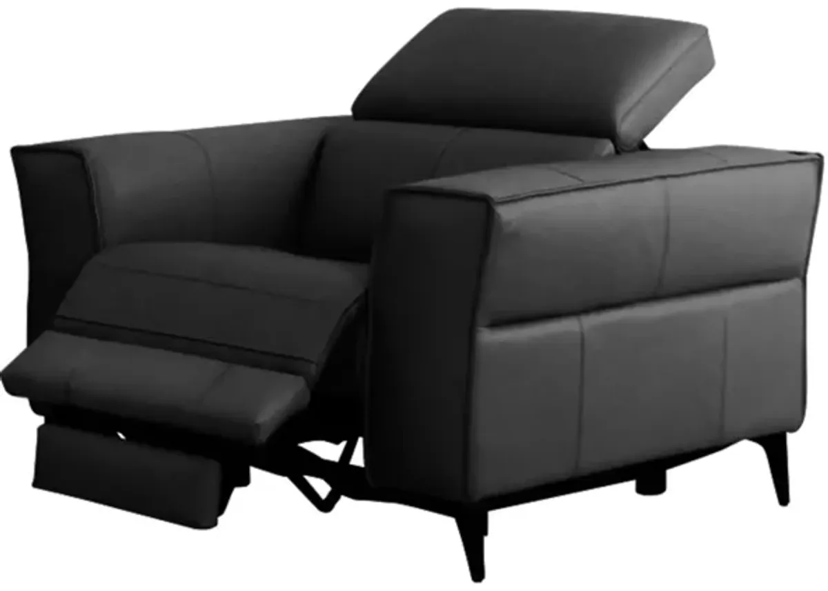 Genuine Leather Power Recliner - Black