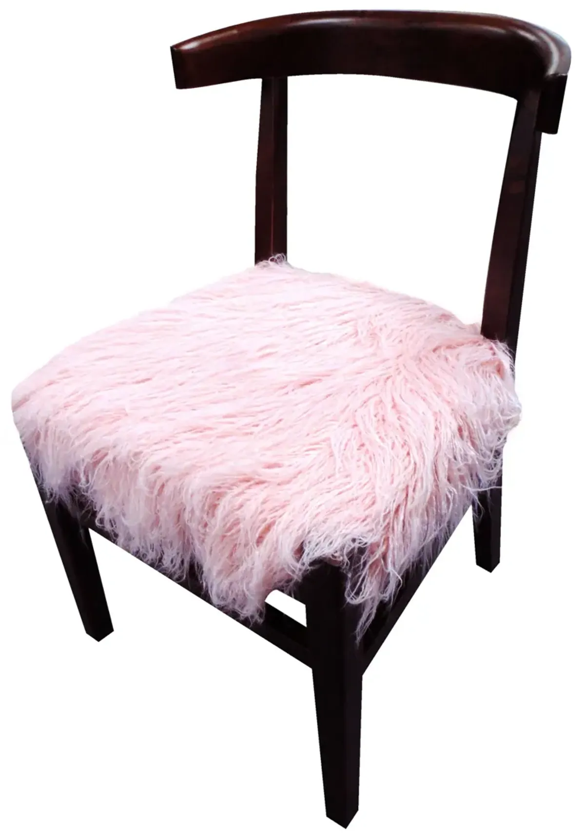 Faux Fur And Dark Brown Solid Color Side Chair - Blush