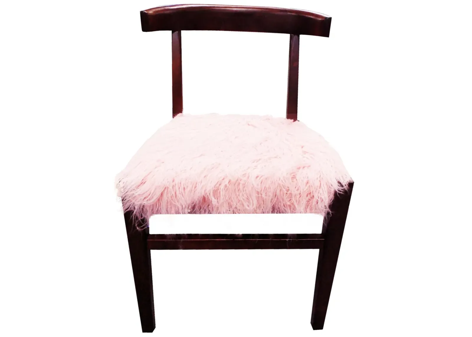 Faux Fur And Dark Brown Solid Color Side Chair - Blush