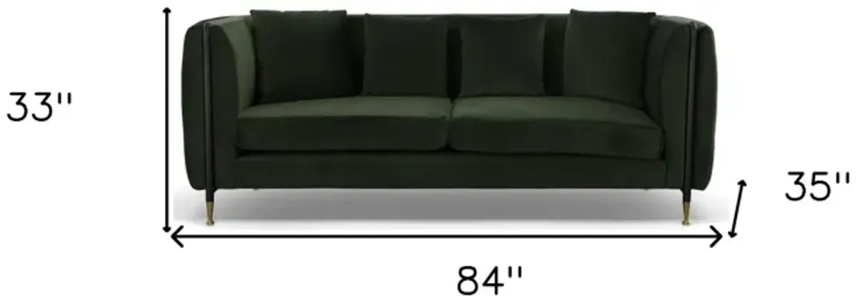 Velvet Sofa With Black And Gold Legs - Dark Green