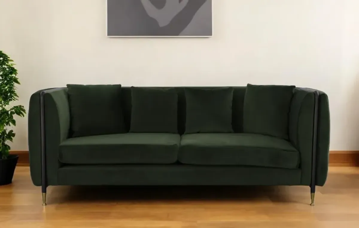 Velvet Sofa With Black And Gold Legs - Dark Green