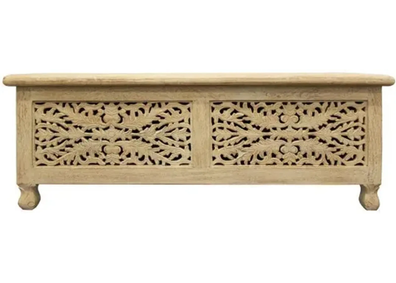 Solid Carved Wood Scroll Bench With Flip Top - Antique White