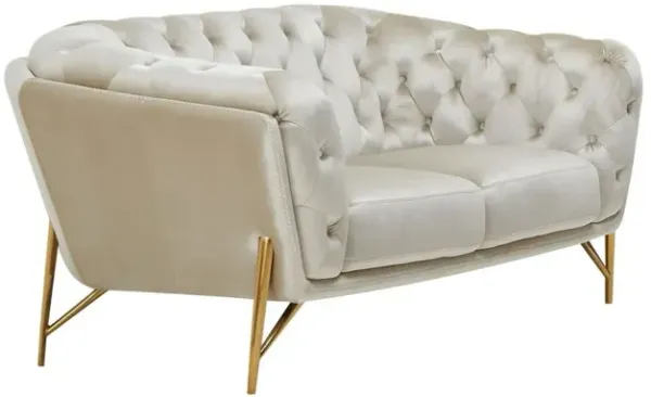 Tufted Velvet Chesterfield Love Seat - Pearl / Gold