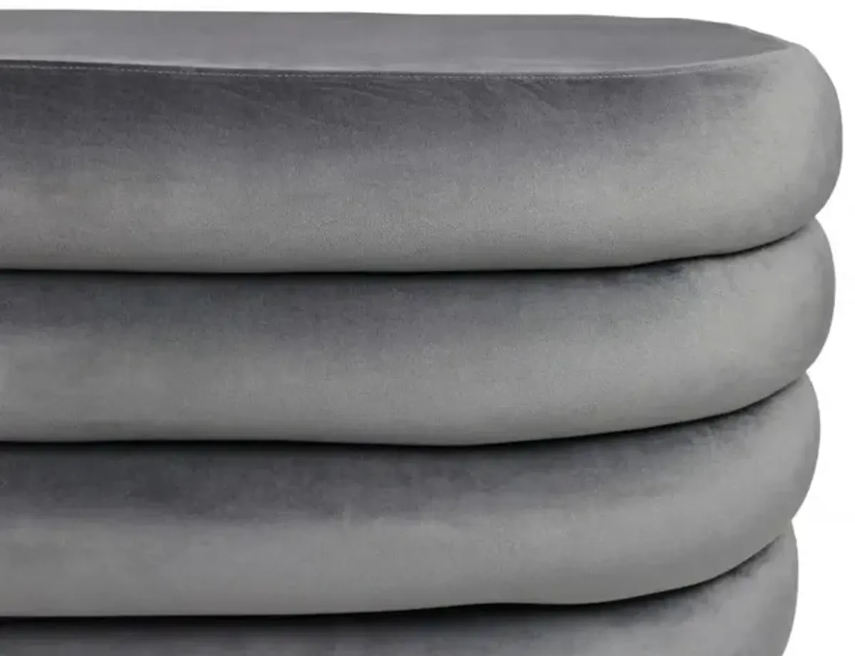 Velvet Tufted Round Cocktail Ottoman - Gray