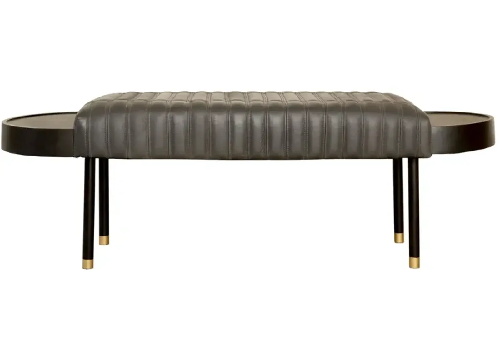 Upholstered Genuine Leather Bench - Dark Gray / Black