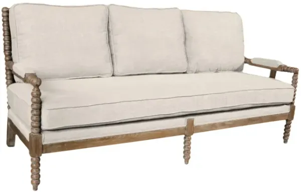 Linen Blend Sofa With Brown Legs - Ivory