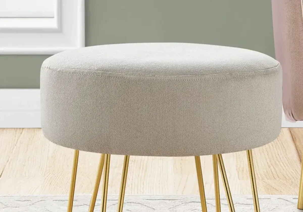 Velvet Round Ottoman - Beige / Gold