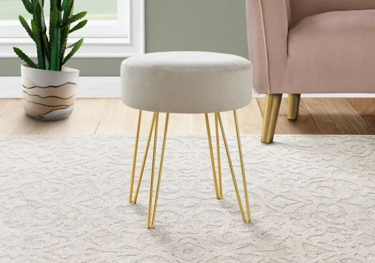 Velvet Round Ottoman - Beige / Gold