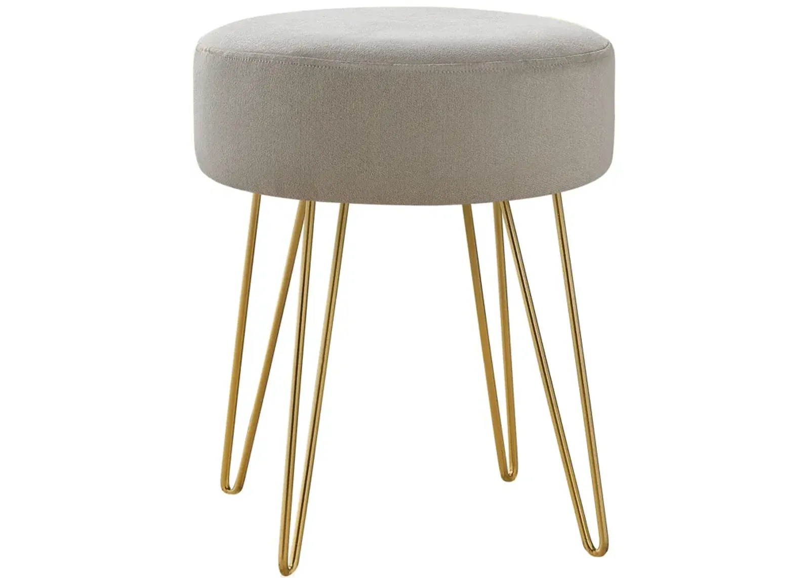 Velvet Round Ottoman - Beige / Gold