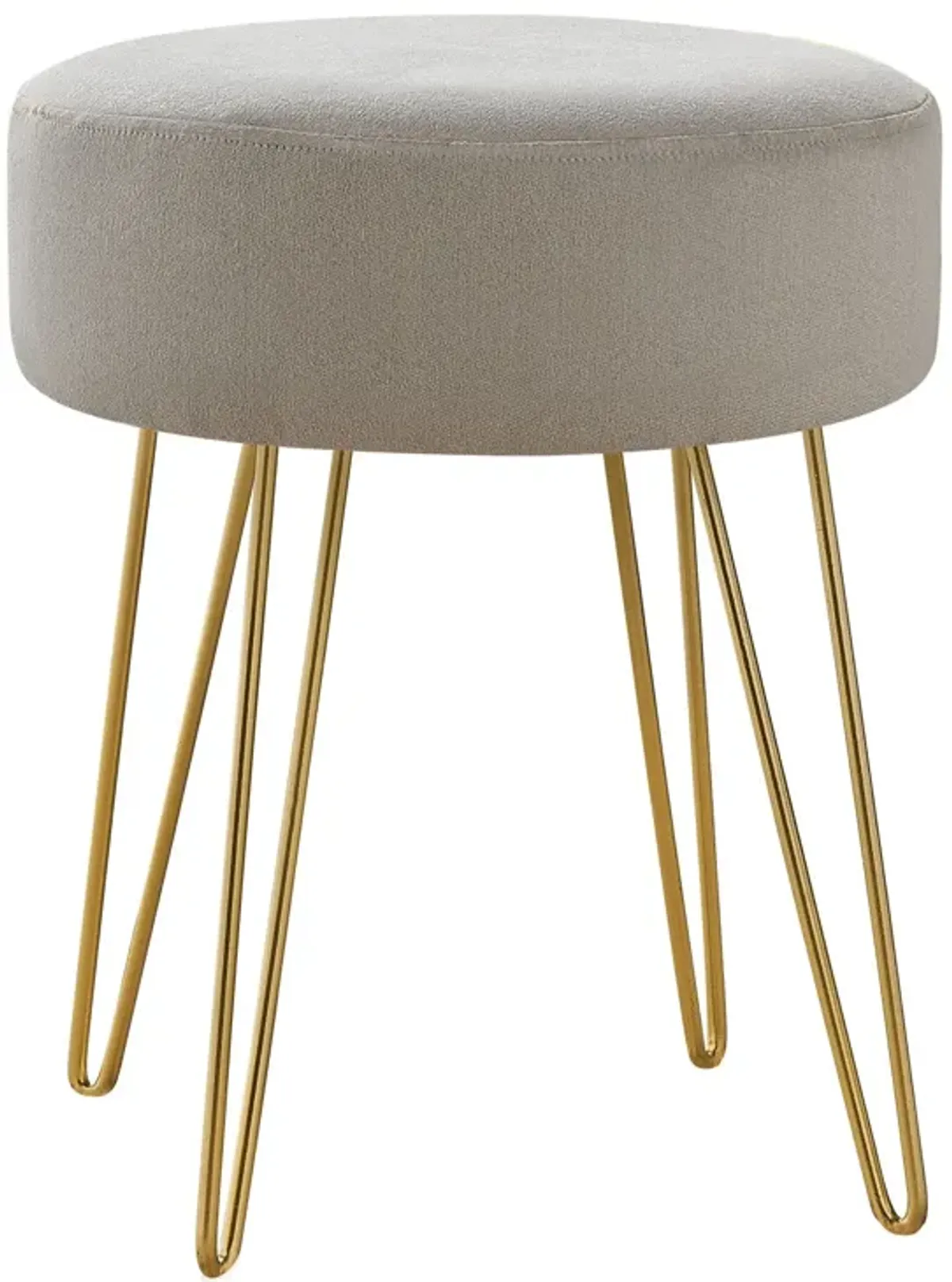 Velvet Round Ottoman - Beige / Gold