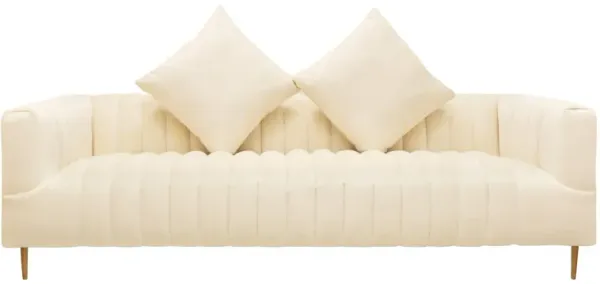 Velvet Sofa And Toss Pillows With Gold Legs - Ivory