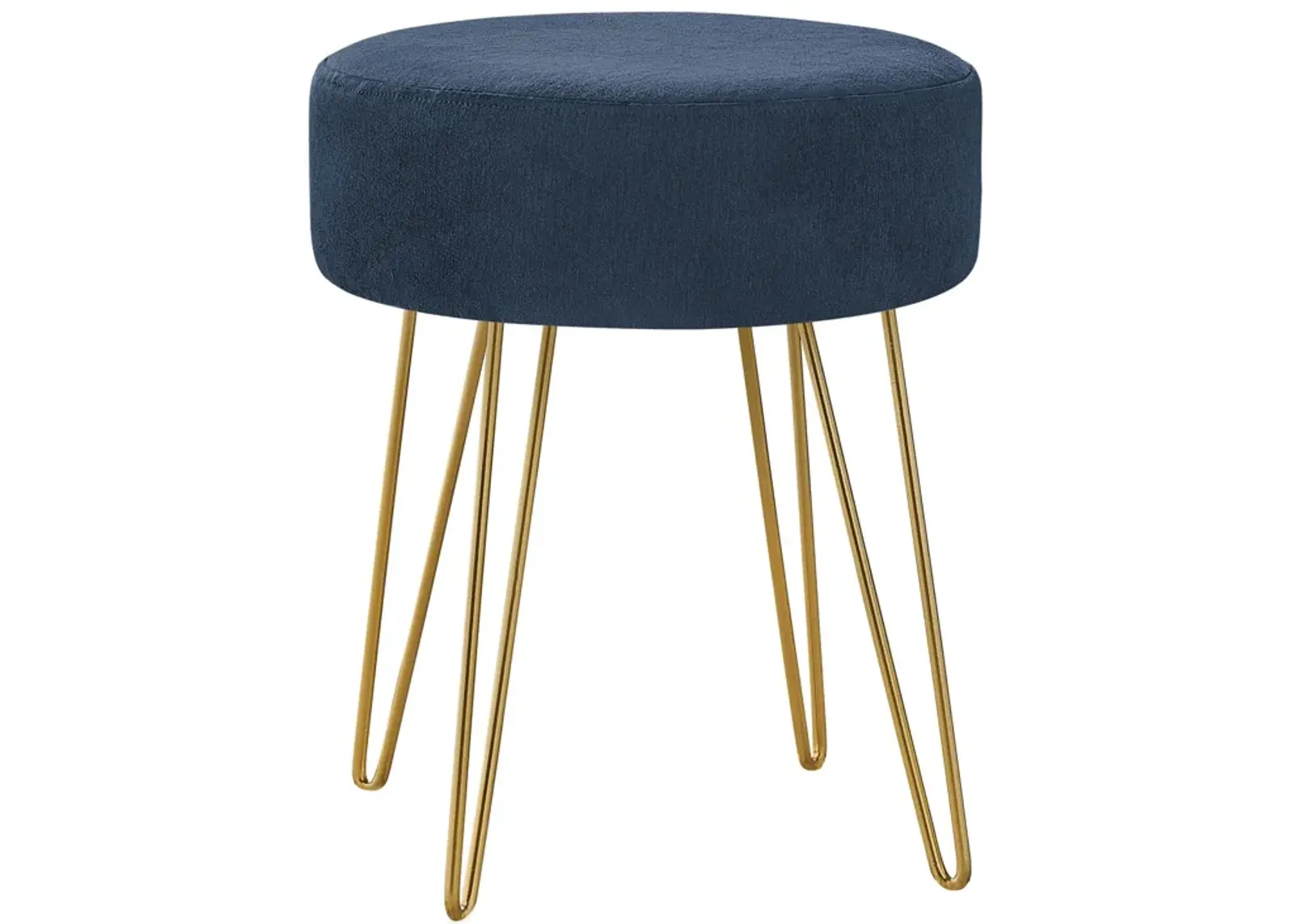 Velvet Round Ottoman - Blue / Gold