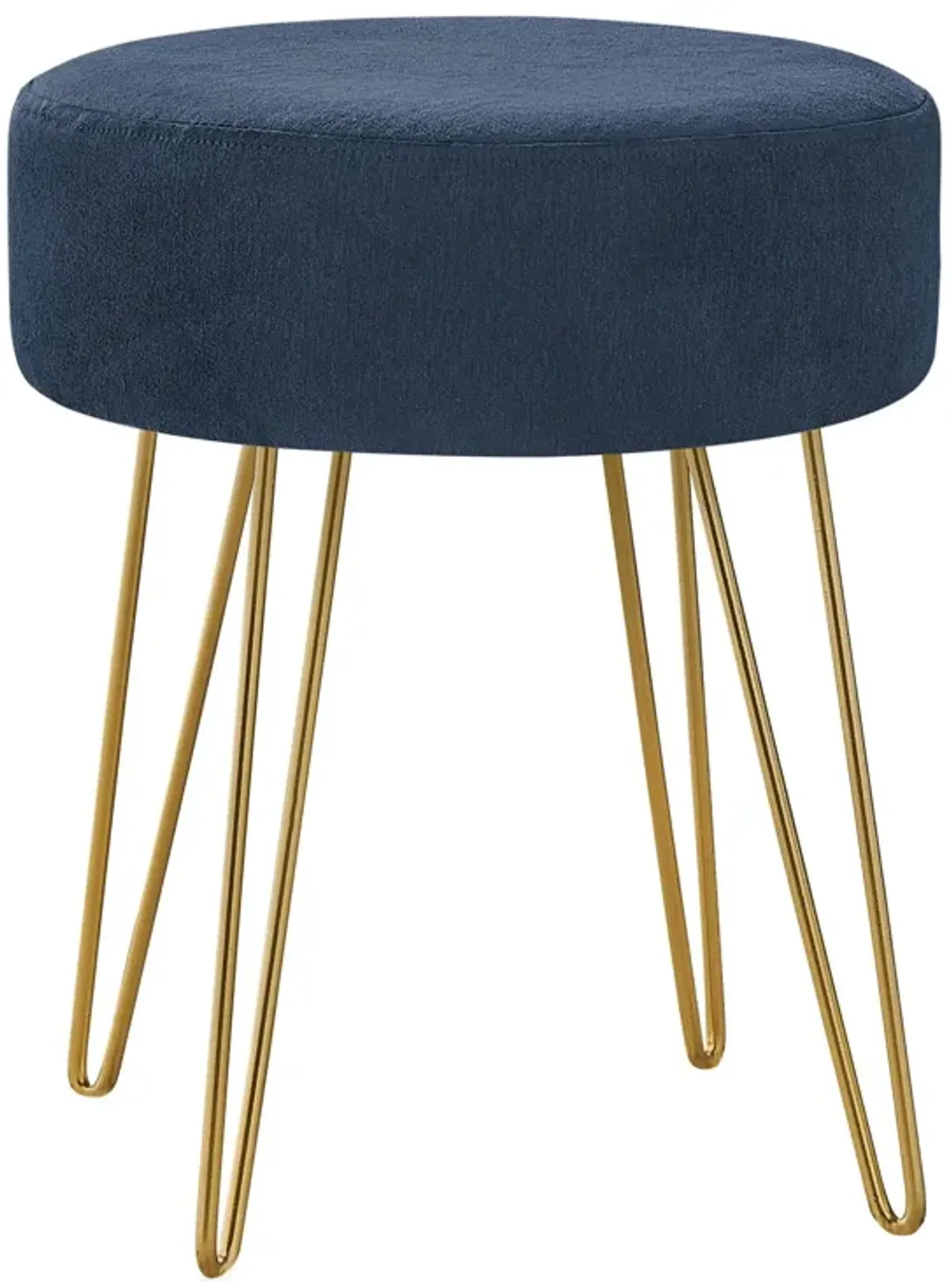 Velvet Round Ottoman - Blue / Gold