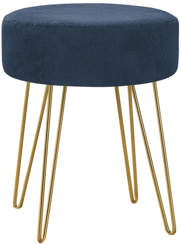 Velvet Round Ottoman - Blue / Gold