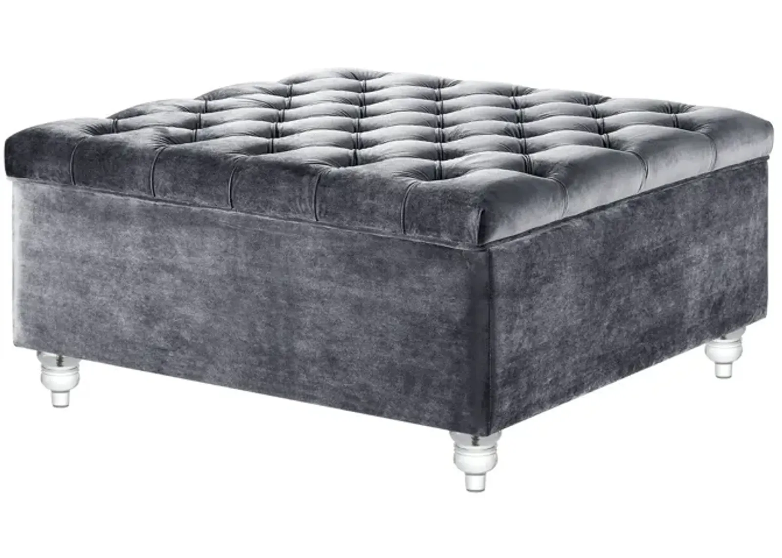 Velvet Tufted Storage - Gray / Clear