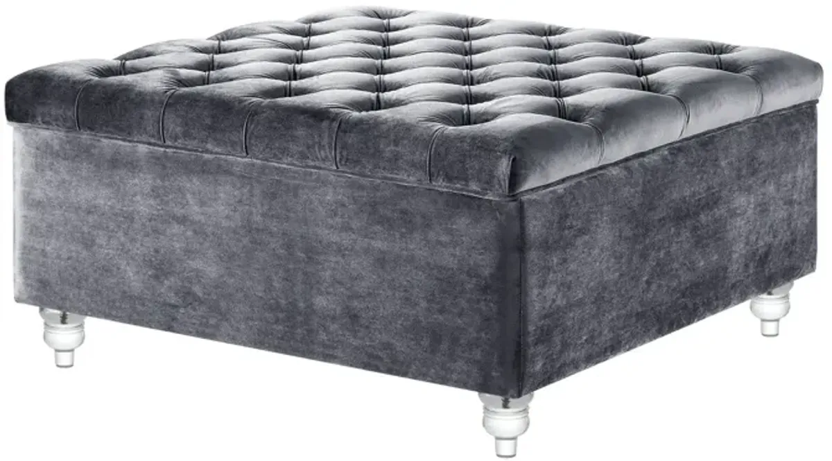 Velvet Tufted Storage - Gray / Clear