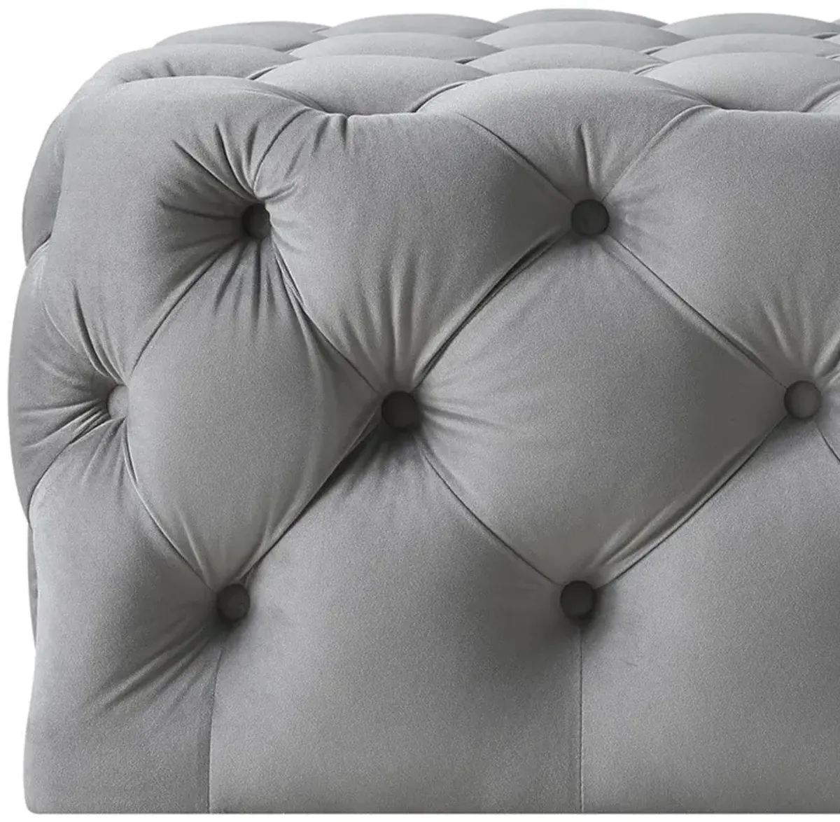 Velvet Rolling Tufted Cocktail Ottoman - Gray