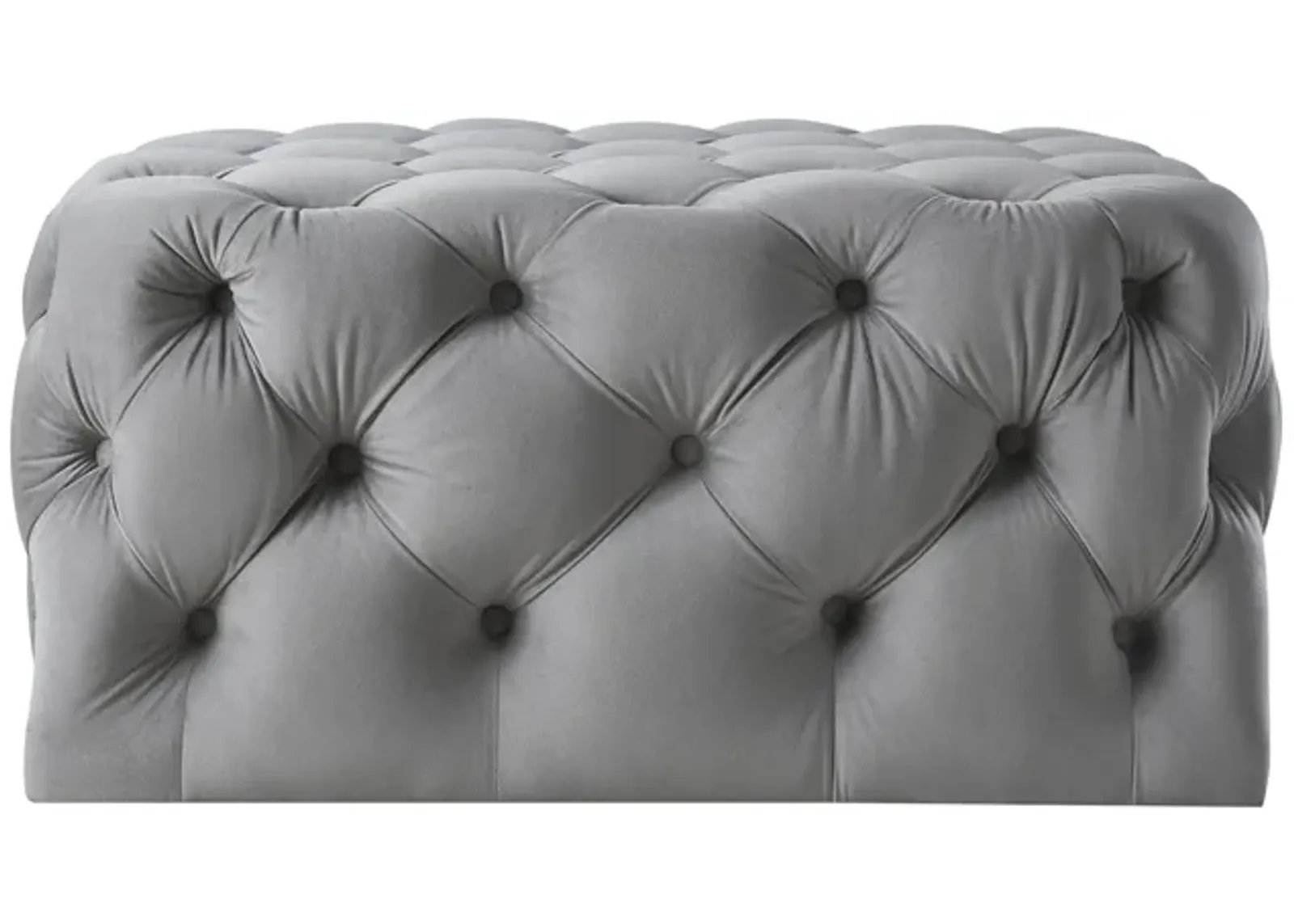 Velvet Rolling Tufted Cocktail Ottoman - Gray