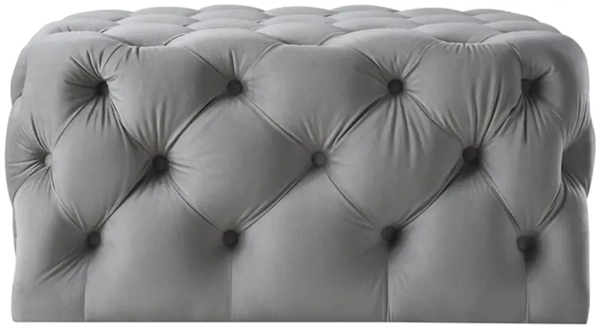 Velvet Rolling Tufted Cocktail Ottoman - Gray