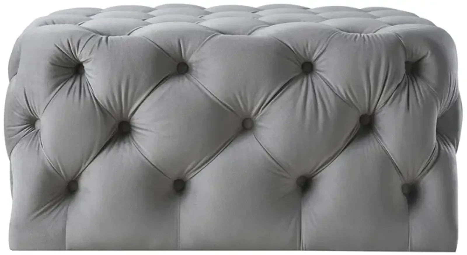 Velvet Rolling Tufted Cocktail Ottoman - Gray